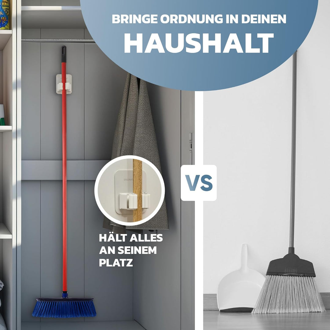 Selbstklebende Besenhalter & Gerätehalter für die Wand ohne Bohren und Schrauben | Wandhalterung aus