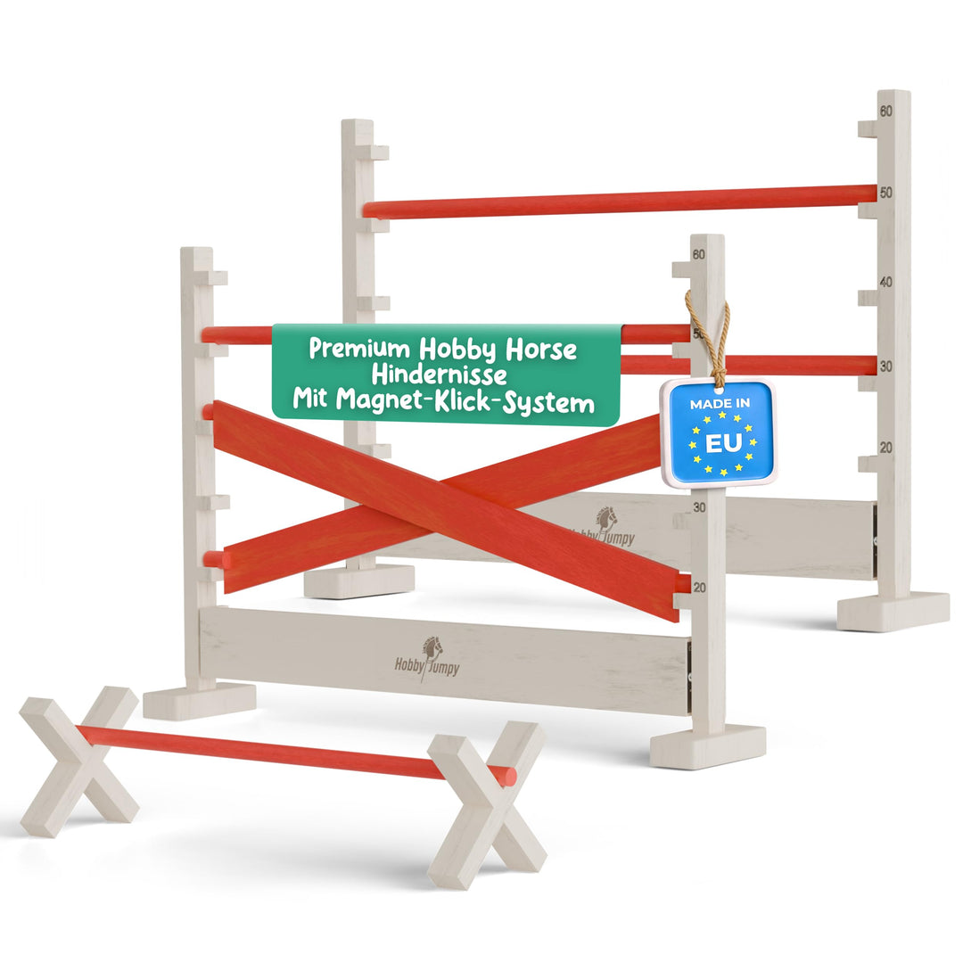 Hobby Horse Hindernisse Set höhenverstellbar – Magnet-Stecksystem massives Holz/Hobby Horsing/Hürden