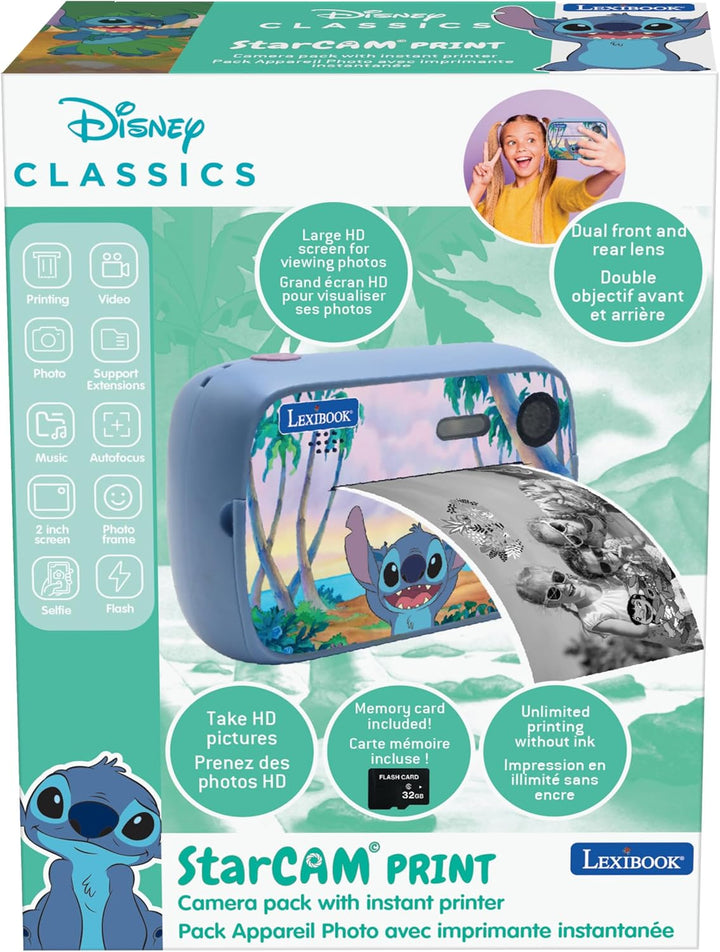 Lexibook, Disney Stitch, StarCAM Print, Kamerapaket mit Sofortdrucker, Foto- und Videofunktion, 32 G
