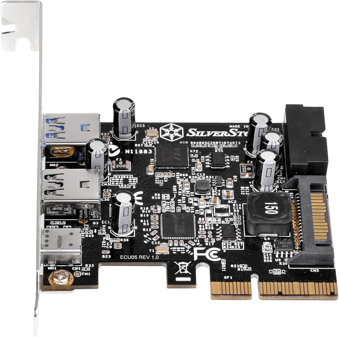 SilverStone SST-ECU05 - PCI-E Erweiterungskarte, 1x extern USB 3.1 Typ C, 2x USB 3.0 Typ A, 1x inter