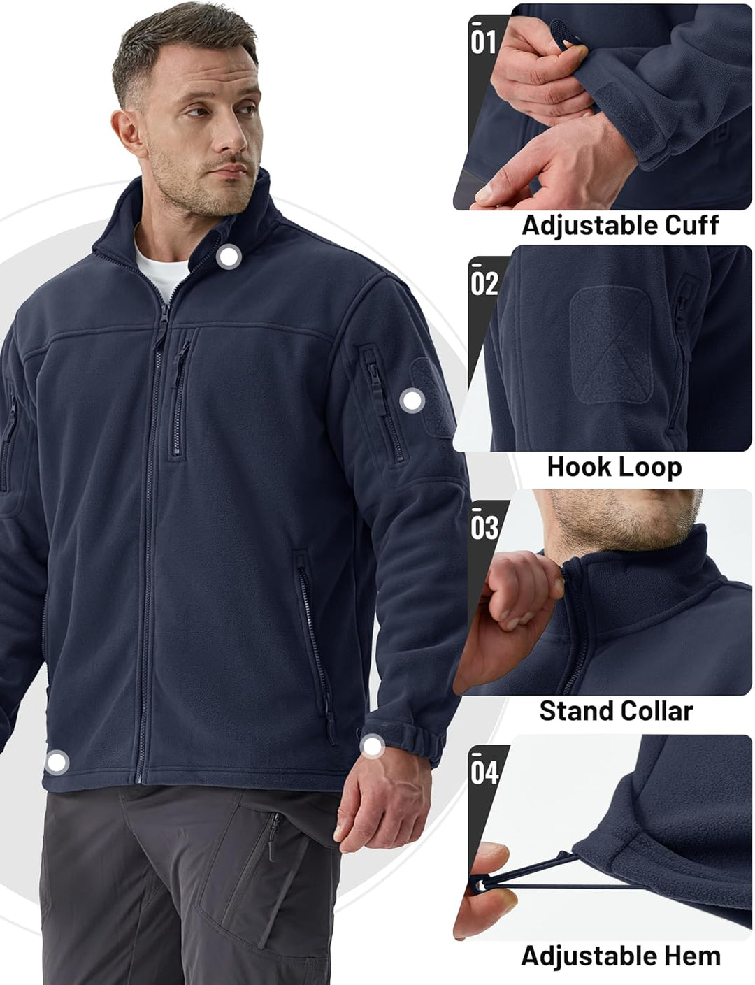 TACVASEN Herren Militär Outdoor Fleecejacke Warme Taktische Jacke Fleece Jacket, Schwarzblau