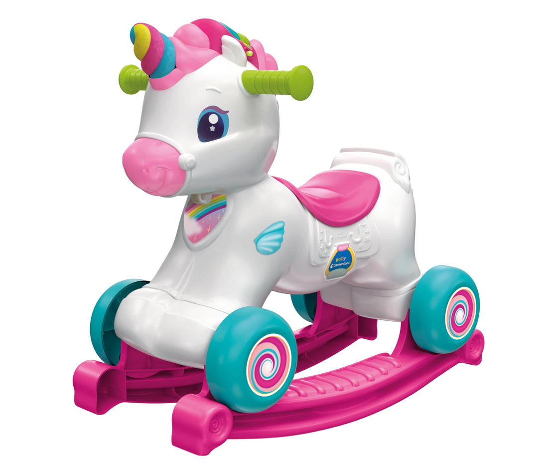 Clementoni 61555 Einhorn Wippe Einhorn Wippe und Läufer mit Musik, Liedern und pädagogischen Inhalte