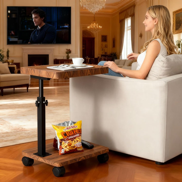 ESTUWD Beistelltisch mit Rollen | Beistelltisch Höhenverstellbar (45-80cm) | Holz Beistelltisch c Fo