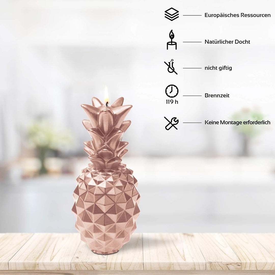 Candellana Ananas Paraffinkerze 100x100x210 mm - Roségold Kerze Dekorativ - Kerzen Aesthetic 3D - Ca
