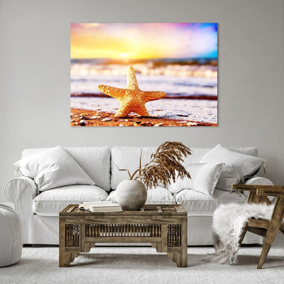 Bilder auf Leinwand 100x70cm Leinwandbild Starfish Strand Sand Ozean Gross Wanddeko Bild Schlafzimme