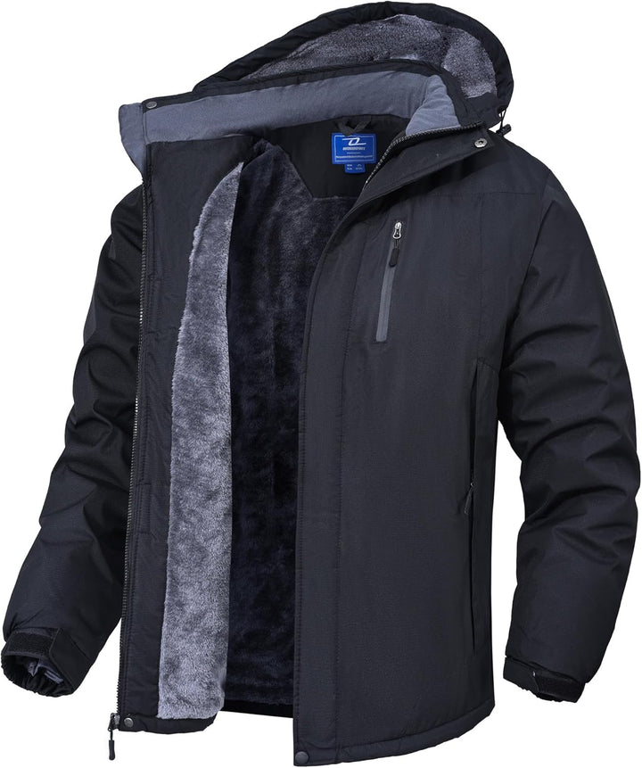 Zzkouine Herren Winter wasserdichte Fleecejacke Warm Gefüttert Winterjacke mit Kapuze Wasserabweisen