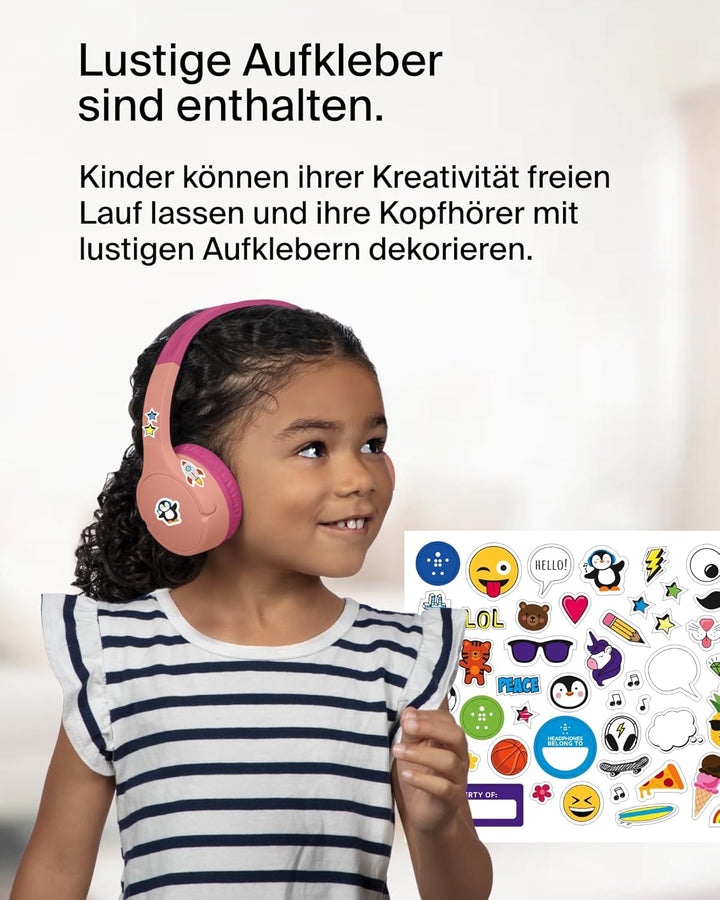 Belkin SoundForm Mini kabelloser Kinderkopfhörer mit integriertem Mikrofon und lustigen Aufklebern,