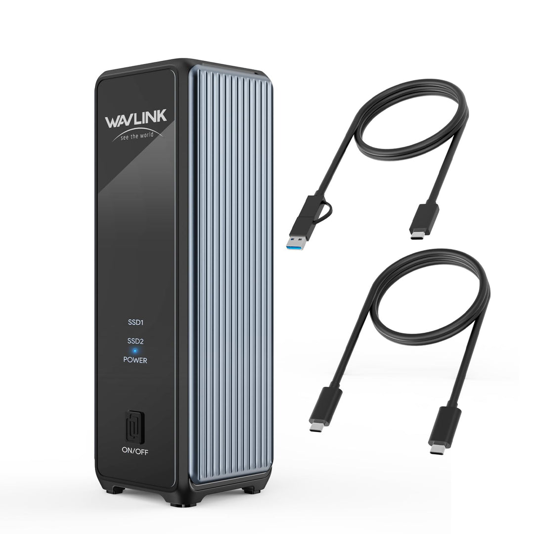 WAVLINK Duales M.2 NVMe SSD Gehäuse, USB3.2 Gen 2x2 20Gbps, PCIe NVMe M Key & B+M Key, Unterstützt U