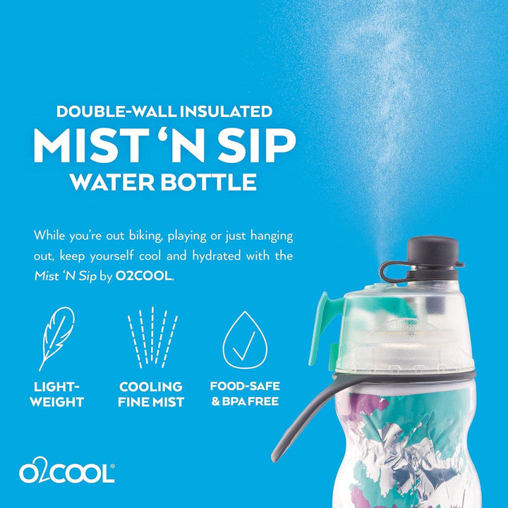 O2COOL ArcticSqueeze N' Sip Misting Water Bottle, Teal/Purple Splash, Teal/Purple Splash