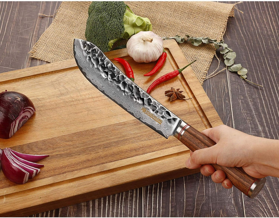 YOUSUNLONG Blockmesser Damastmesser gross, Klinge 20,50 cm Länge - sehr hochwertiges sehr scharfes P
