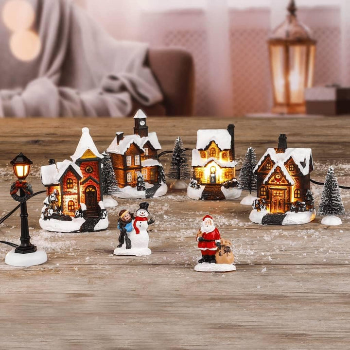 Haushalt International Weihnachtsstadt mit Schneedekoration Weihnachtsdorf LED Lichthäuser 3D Weihna