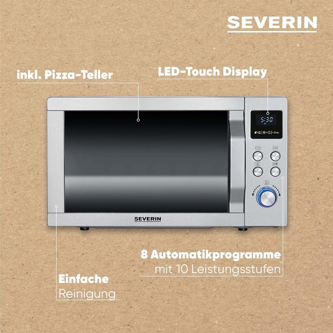 SEVERIN Mikrowelle mit Grill und Heissluftfunktion 3-in-1, Mikrowellengerät zum Auftauen, Garen und