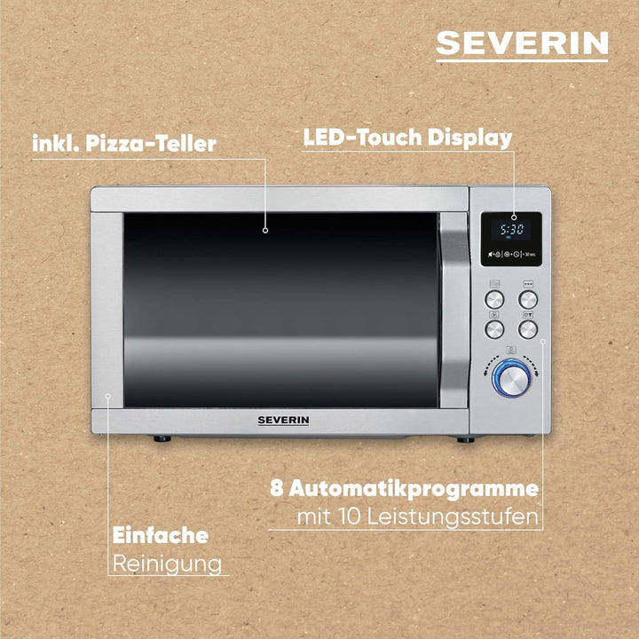 SEVERIN Mikrowelle mit Grill und Heissluftfunktion 3-in-1, Mikrowellengerät zum Auftauen, Garen und
