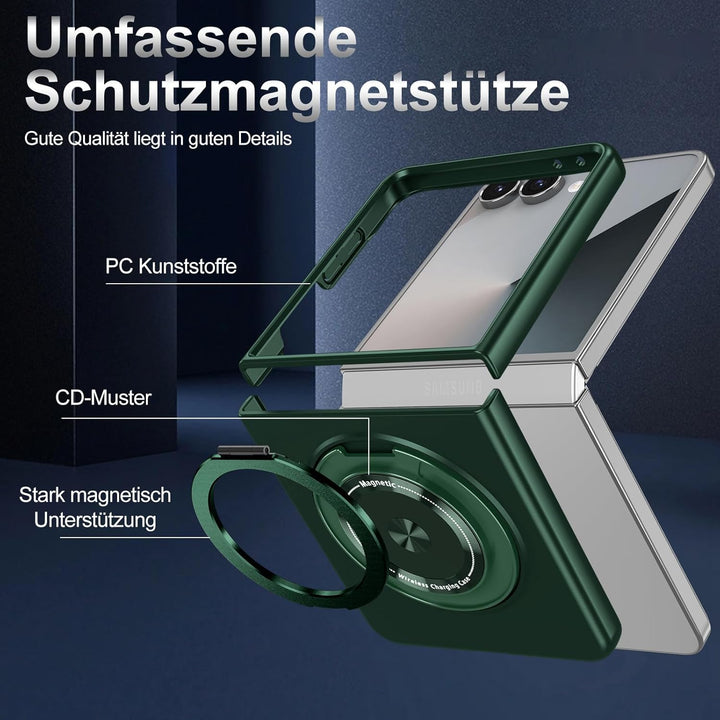 Handyhülle für Samsung Galaxy Z Flip 7 Hülle mit Schutzfolie, 360 Grad Magnetisch Metall Ring Stände
