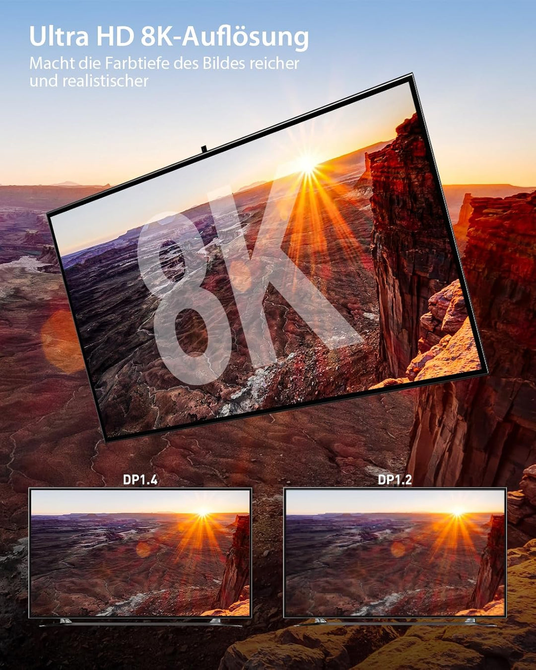 Stouchi [2Pack] DisplayPort Kabel 1.4 240Hz 3 M/10FT DP1.4 Unterstützung 8K@60Hz 4K@60Hz/144Hz/120Hz