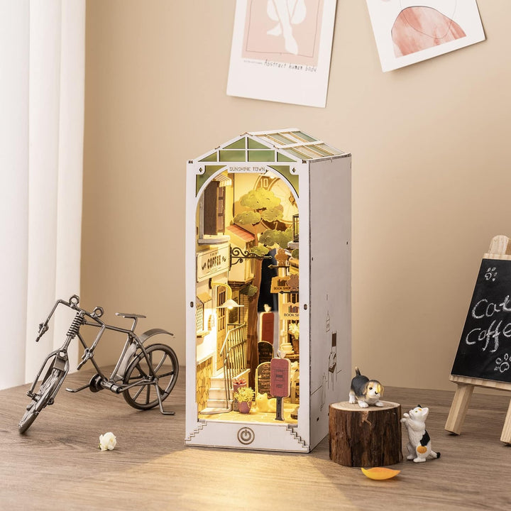 Rolife DIY Book Nook Kits Modell Holzbausatz,Bookshelf Insert Diorama Bookends, Booknook Bücherregal