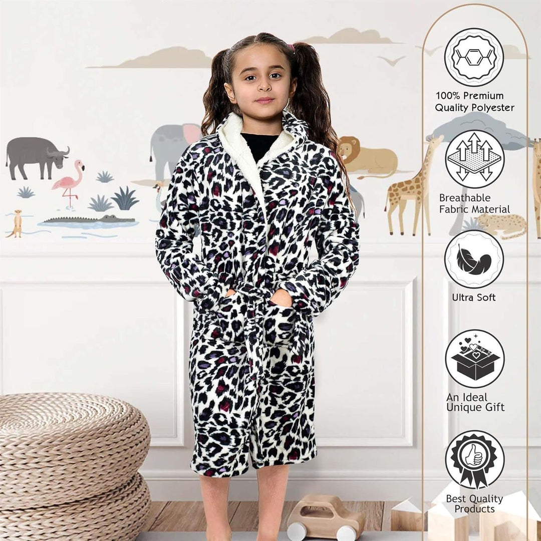 A2Z 4 Kids Kinder Mädchen Designer Grau Aufdruck Flanell Vlies Mit Kapuze Weich Morgenmantel Nachtan