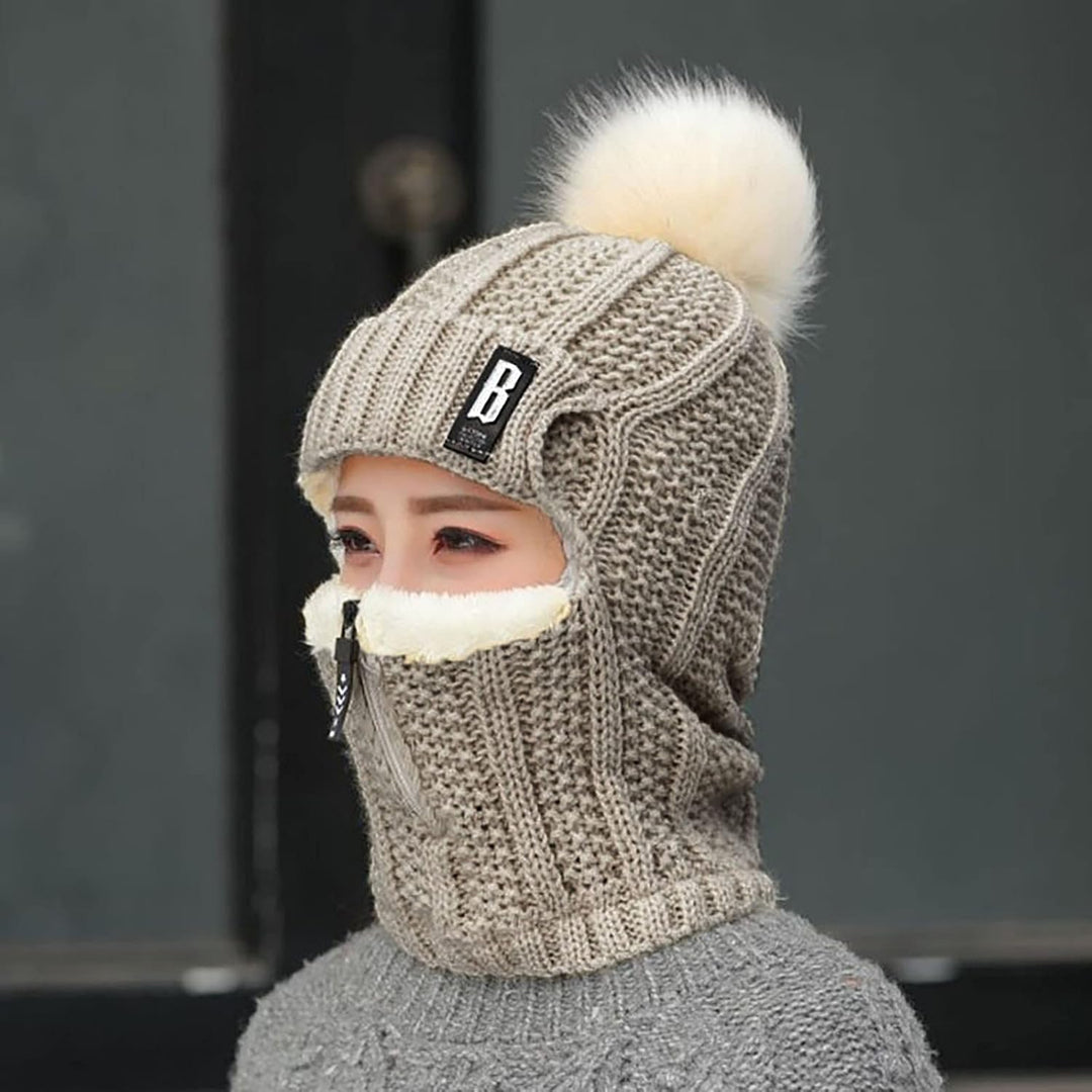 2 in 1 Winter Strickmütze Schal Mütze Set Wintermütze Beanie Damen Warme Loop Strickschal Cap mit Fl