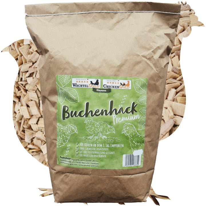 federgold® Buchenhack-Einstreu 3,8 kg – Staubfreie Naturstreu für Wachteln, Hühner &amp; Küken | Hygieni