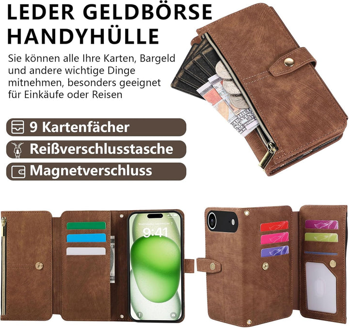 ZCDAYE Hülle für iPhone 17 Pro mit Band Handykette, Leder Handyhülle Handytasche mit Kordel Kartenfä