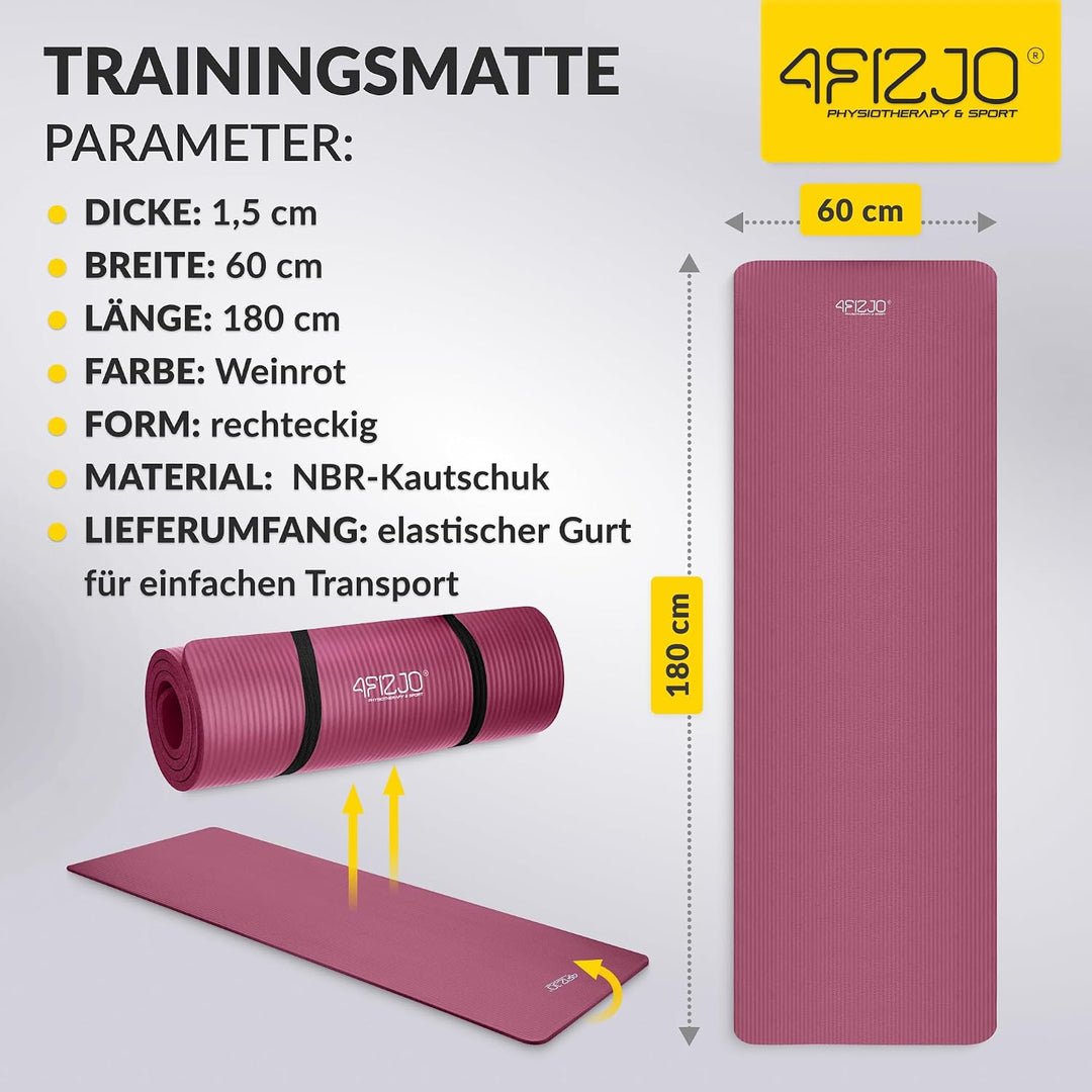 Fitnessmatte mit Tragegurt, Abm. 180x60 cm, NBR-Schaumstoff, Rutschfest, Komfort, In &amp; Outdor, Pilat