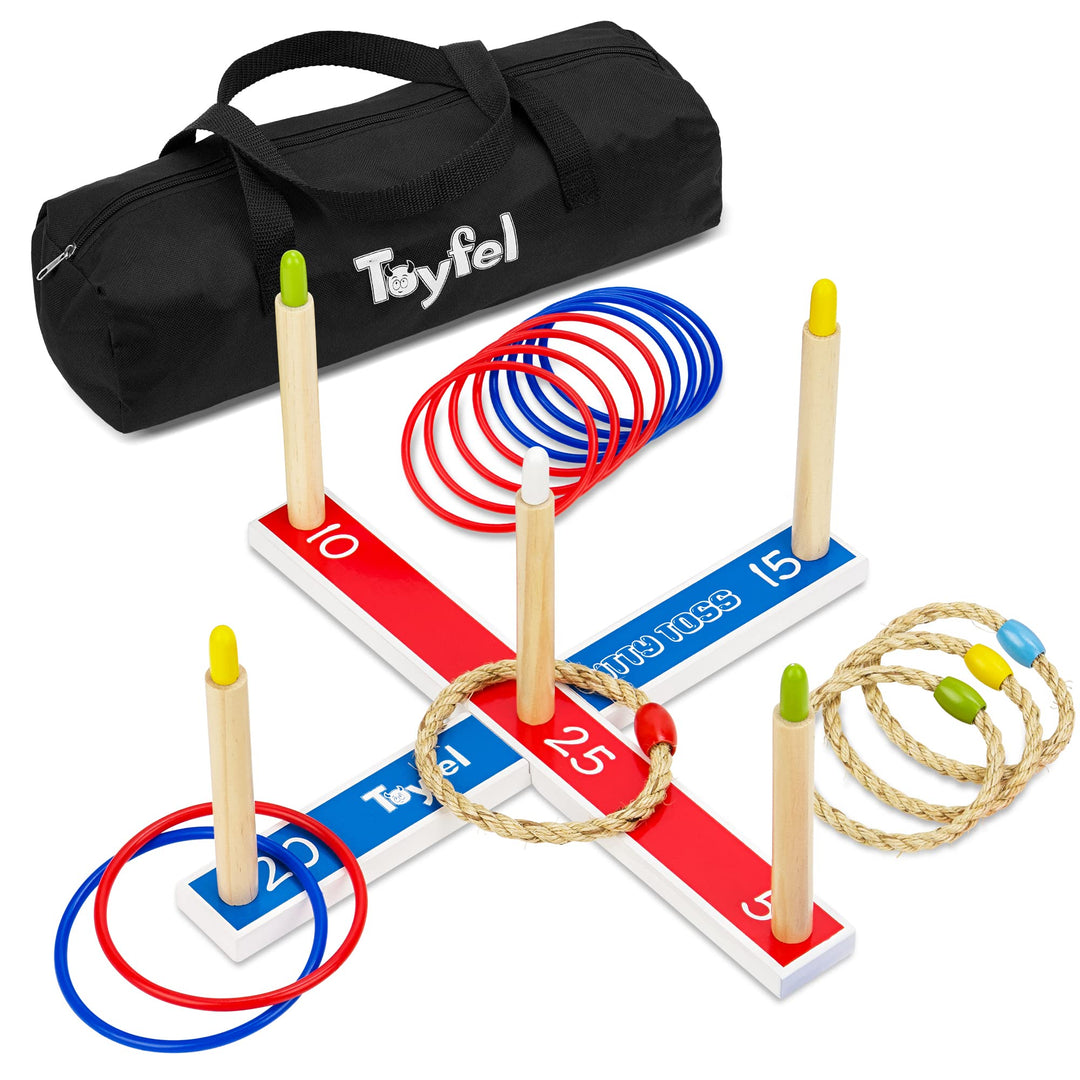 Ringwurfspiel Kinder Outdoor - Toyfel Wurfspiel Indoor Ringe werfen Garten Spiele FSC® Holz Wurfspie
