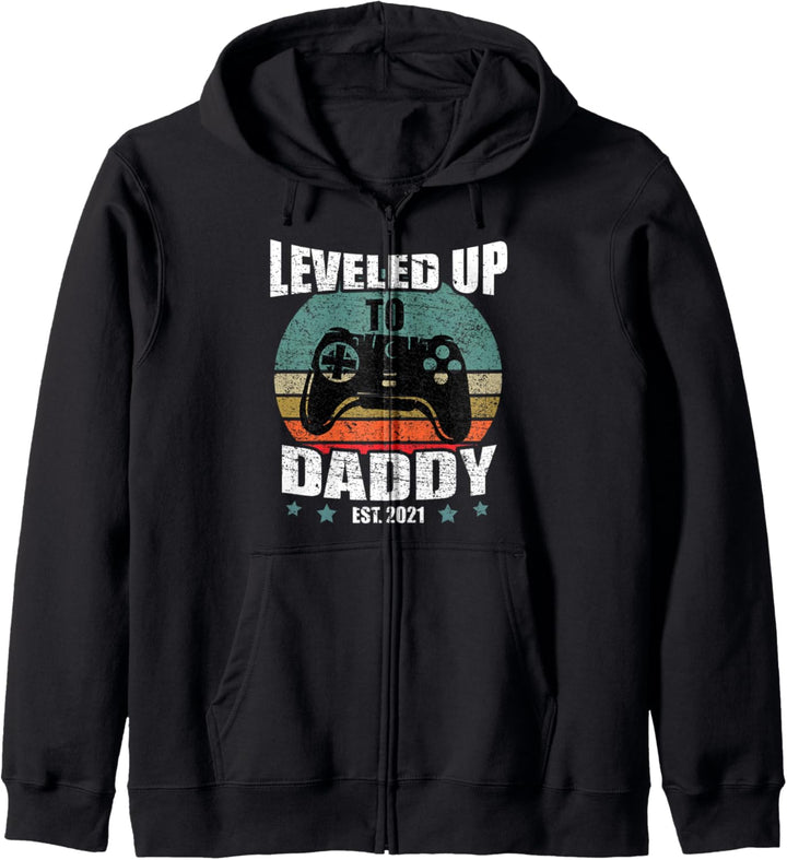 Lustiges Ich Werde Papa Geschenk Leveled Up To Daddy 2021 Kapuzenjacke