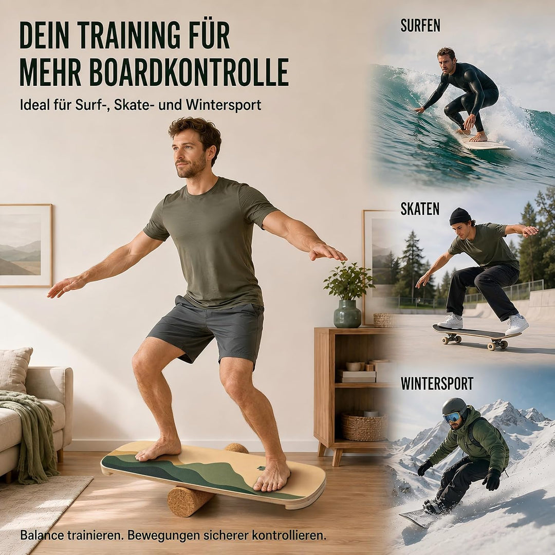 FunLife Balance Board aus Holz – Stabiler Gleichgewichtstrainer für Core Training, Fitness &amp; Balance