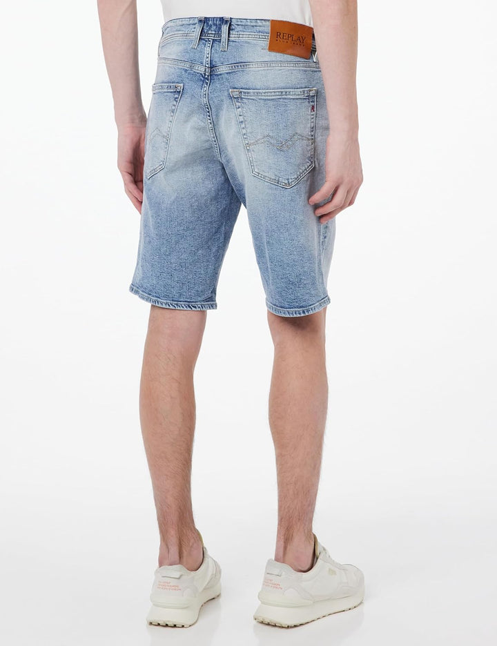 Replay Herren Jeans Shorts Grover Short Straight-Fit mit Super Stretch 28W 010 Light Blue, 28W 010 L