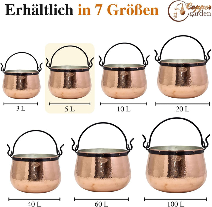 CopperGarden Kupferkessel 5 L mit Henkel I Robuster Kessel aus verzinntem Kupfer: Ideale Wärmeleitun