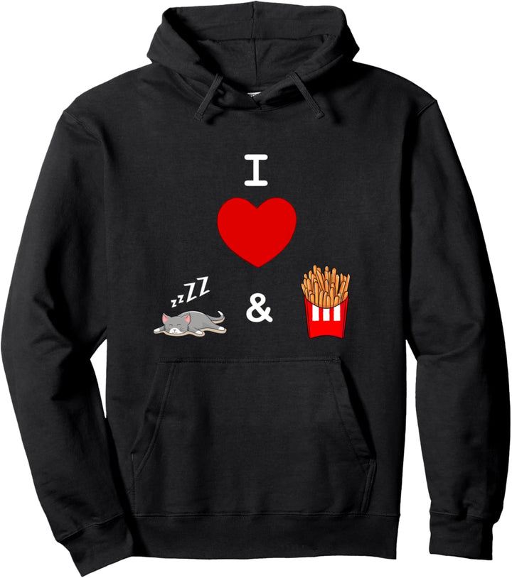 Ich liebe Katzen und Pommes und Sleeping Funny Coole Pullover Hoodie