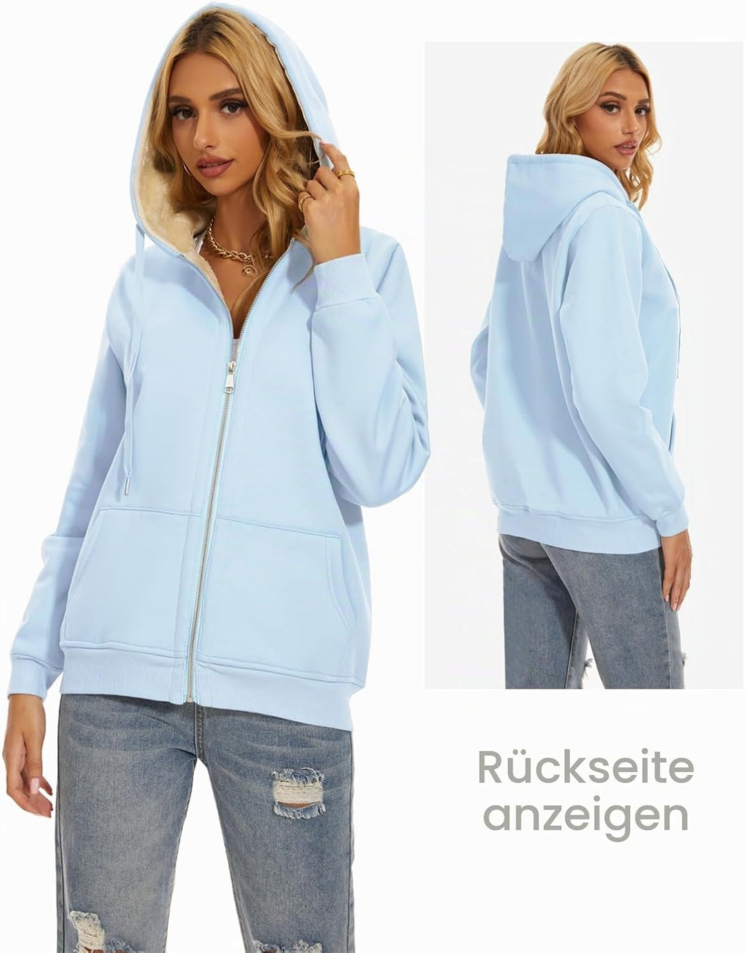 MOVE BEYOND Sweatjacke Damen Kapuzenjacke Hoodie Fleece mit Zipper Fleecepullover Fleecejacke mit Ka