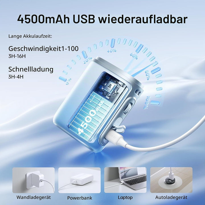 JISULIFE Nackenventilator, 100 Geschwindigkeiten, Mini-Tragbarer Hüftventilator, 16 Stunden, 4500 mA