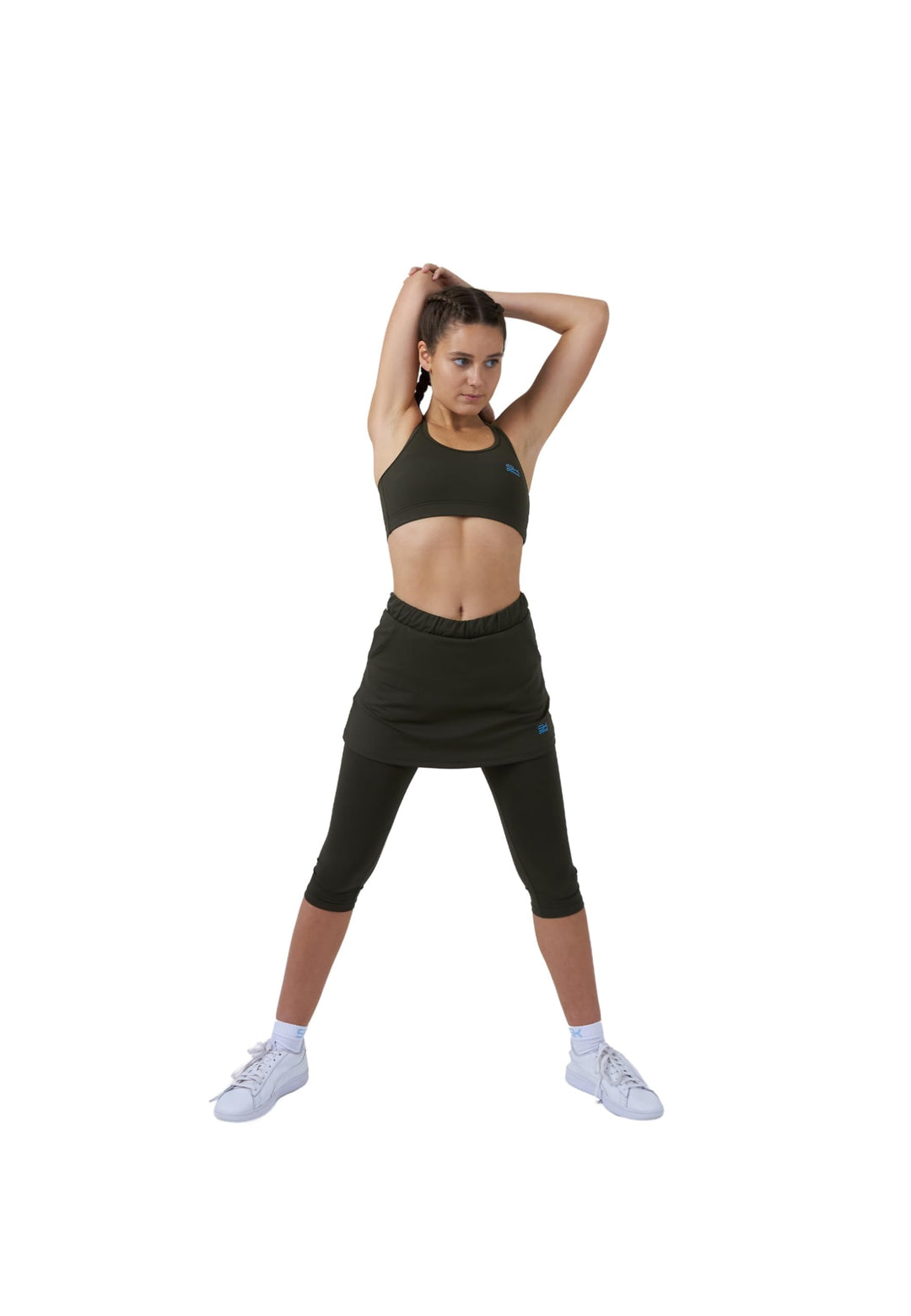 Sportkind Mädchen &amp; Damen 2-in-1 Tennisrock mit Taschen &amp; 3/4 Capri Leggings, Laufrock, Yogahose mit