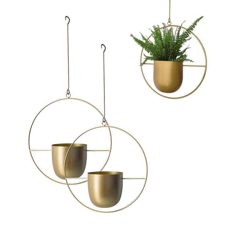 LIKEUDO 2 Stück Gold Metall Decke Hängende Blumentopf Hängende Blumenampel Sukkulenten Pflanzen Häng