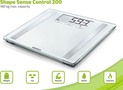 Soehnle Shape Sense Control 200 Personen Digitalwaage mit extragrosser LCD-Anzeige, Waage mit An- un