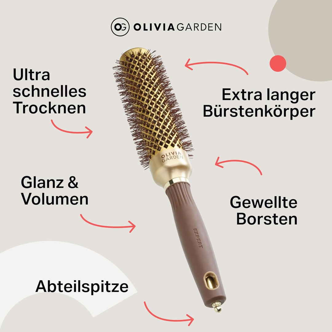 Olivia Garden Expert Blowout Speed – Gold & Braun - 35 - Keramik-Rundbürste mit extra langem Barrel