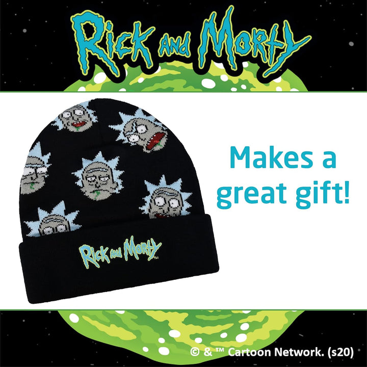 Concept One Unisex-Erwachsene Morty Logo and Rick Sanchez Head Knitted Cuff Beanie-Mtze, schwarz, Ei