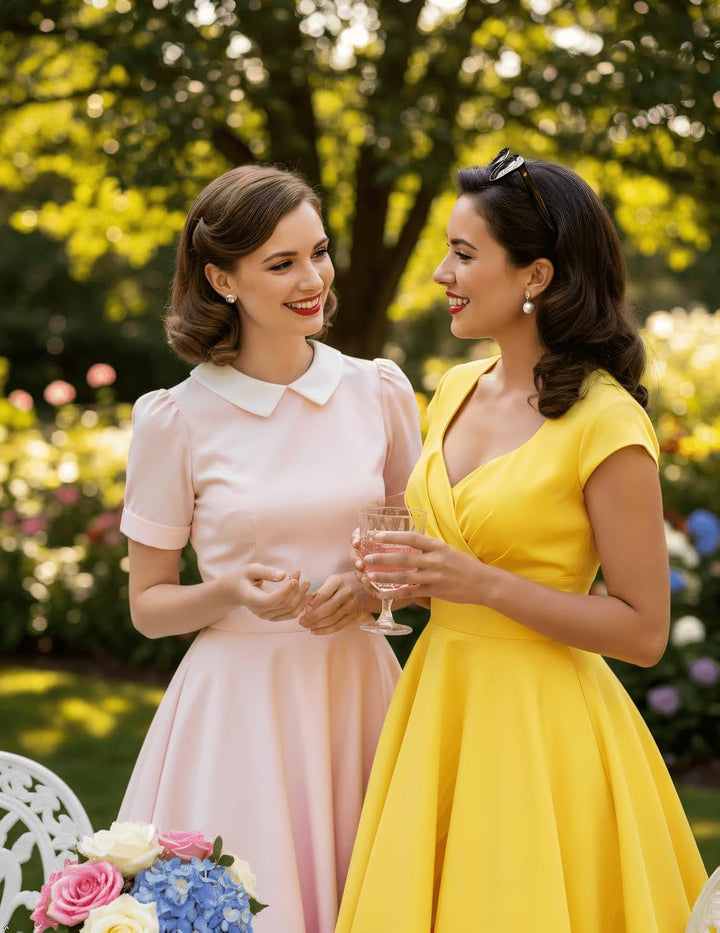 Bbonlinedress 1950er Vintage Retro Cocktailkleid Rockabilly V-Ausschnitt Faltenrock Abendkleid Party