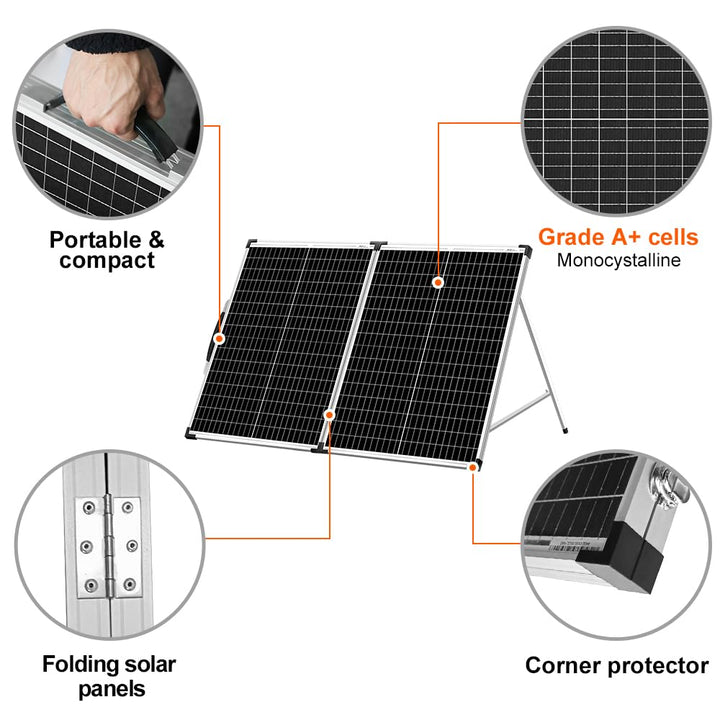 DOKIO Faltbares mobiles Solar-Panel 100 Watt mit monokristallinen Zellen, Integrierter 12-Volt-Lader