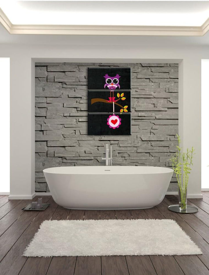 Pixxprint Süsse Eule auf AST mit Anhänger als Leinwandbild/Grösse: 3 Teilig (120x80) cm/Wandbild/Kun