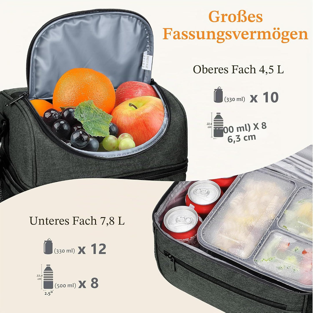 Kato Tirrinia Faltbar Gross Kühltasche 13L(22Dosen), Doppellagige Isoliertasche Lunchtasche Picknick