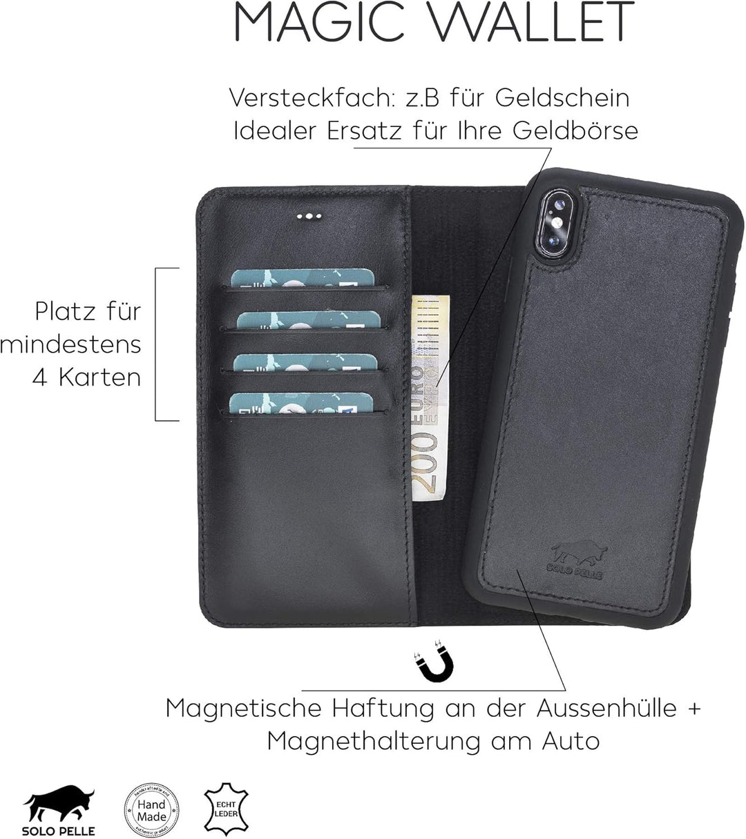 Solo Pelle Lederhülle Harvard kompatibel für das Apple iPhone XS Max inklusive abnehmbare Hülle mit