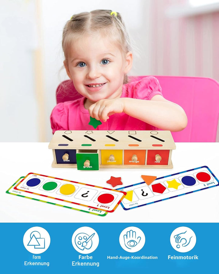 Coogam Montessori Toys Holz-Sortierbox in Farbform, geometrische passende Blöcke, frühes Lernen, päd