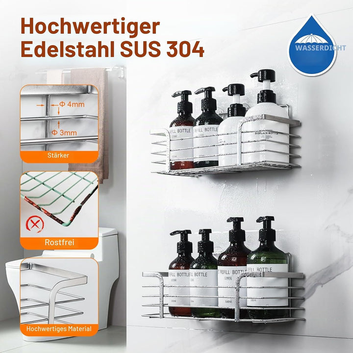 Ibergrif M34036A Duschablage ohne Bohren, 2 Stück Rostfreie Badezimmer Organizer, Badregal Edelstahl