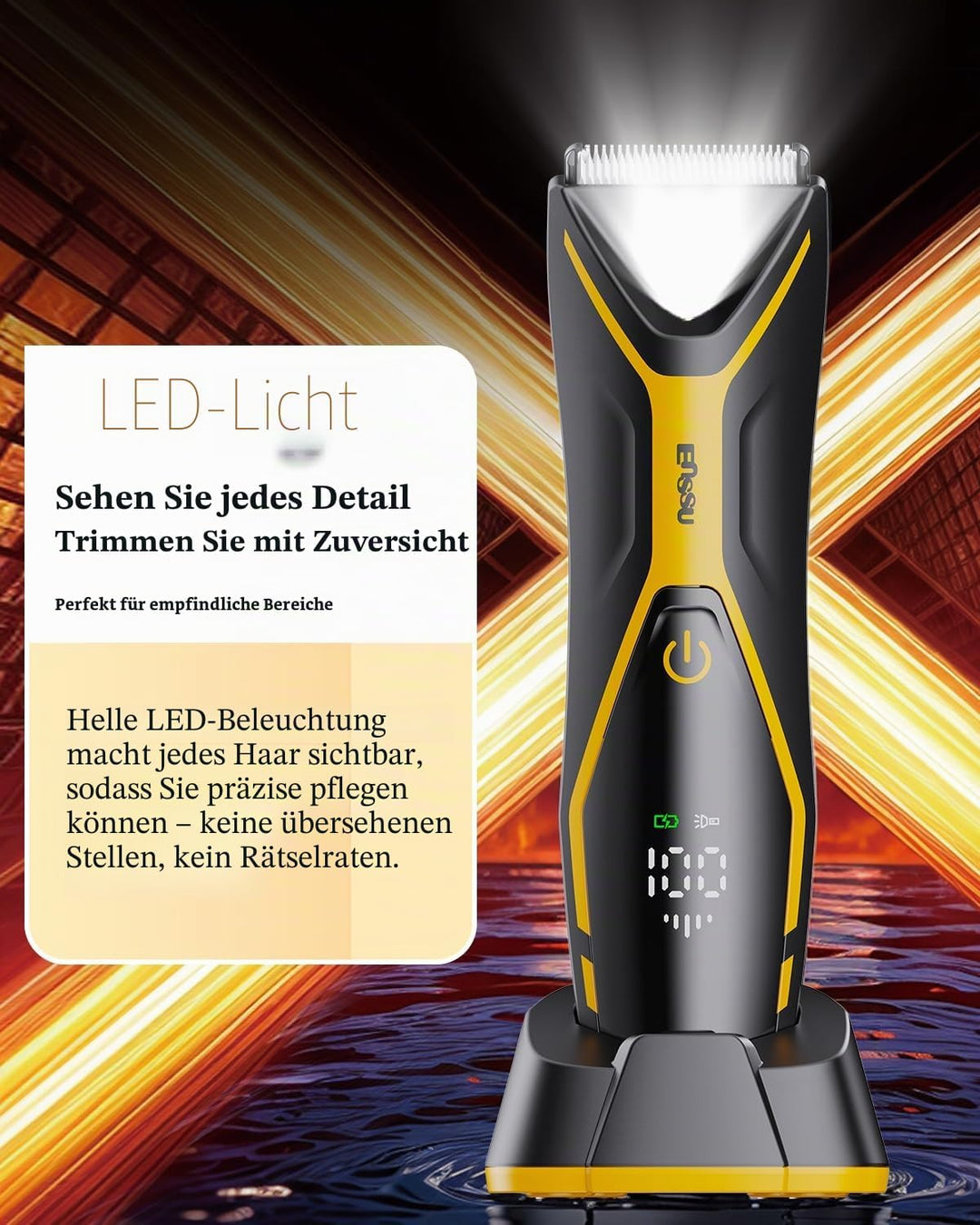 ENSSU Elektrischer intimrasierer mann, Type-C wiederaufladbar, Rasierer herren intimbereich mit LED-