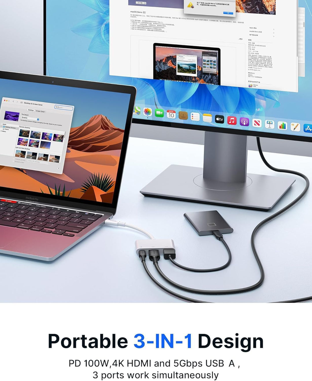JSAUX USB C auf HDMI Adapter, Digital AV Multiport Hub mit 4K HDMI, USB A 3.0, 100W PD Kompatibel mi