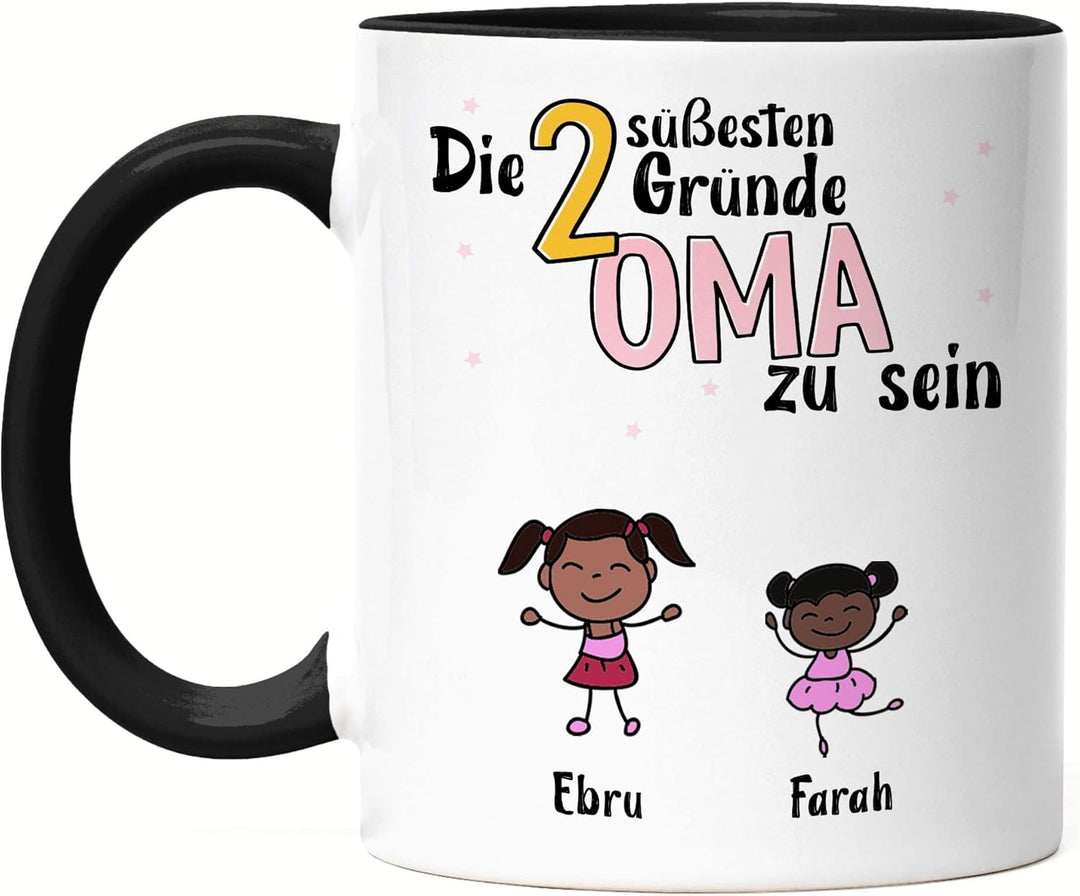 Kiddle-Design Oma Tasse Schwarz Geburtstag Personalisiert für Oma Enkel Enkelin Baby Geschenk Kinder