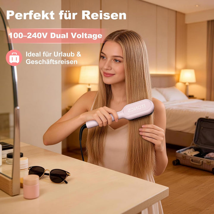 Glättbürste Ionen Haarglätter Bürste, iToncs Haarglättungsbürste 2 in 1, Anti-Verbrühungs & Speicher