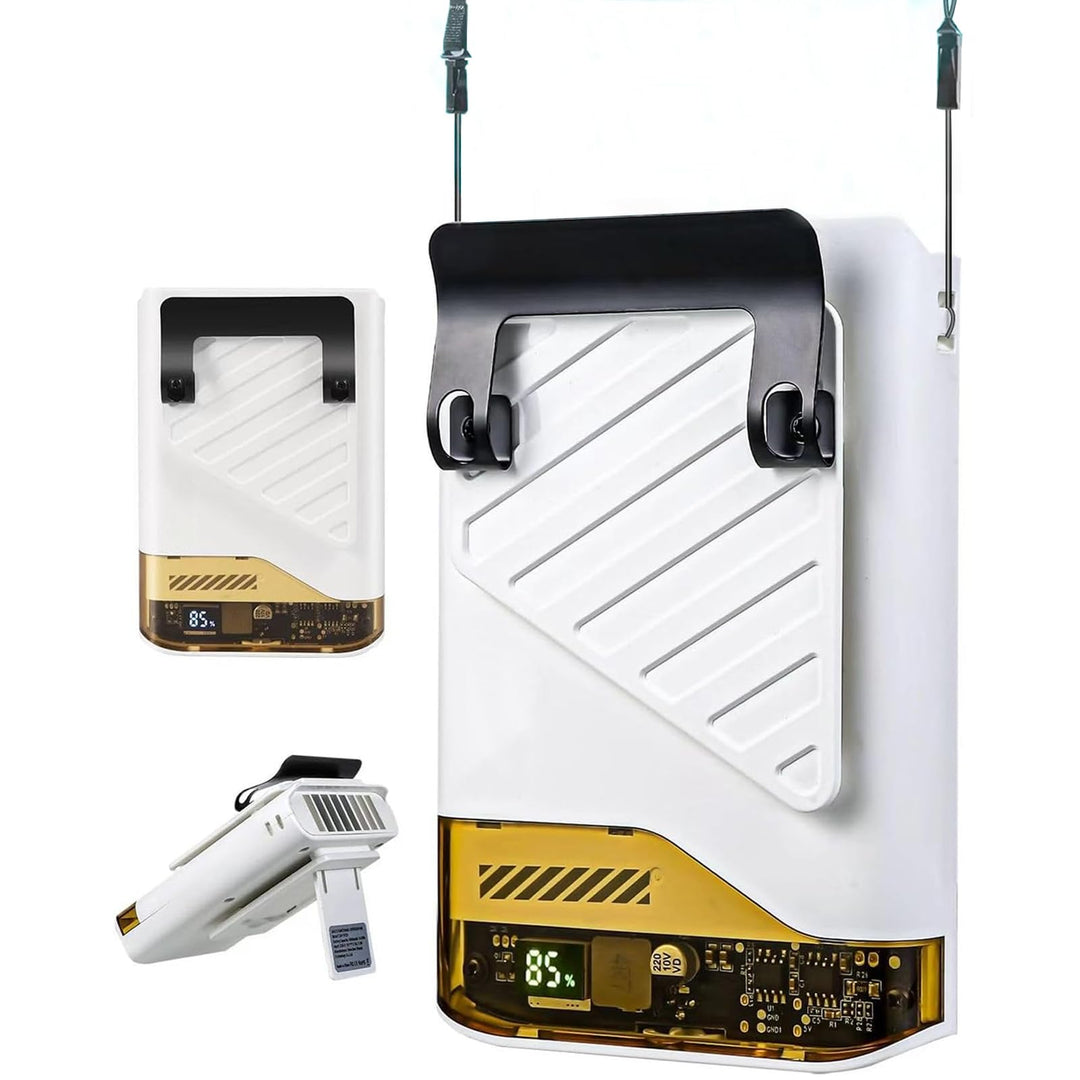 Gemmac Weiss 4-in-1 Mini Tragbarer Ventilator mit LED-Display, 5 Geschwindigkeiten 4000mAh Power Ban